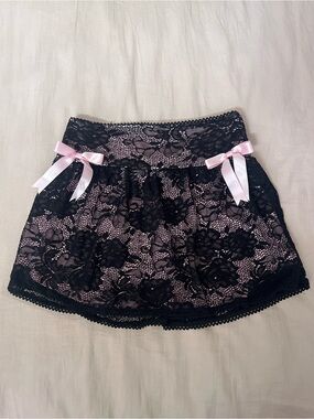 Sugar Thrillz Black and Pink Lace Bow Skirt